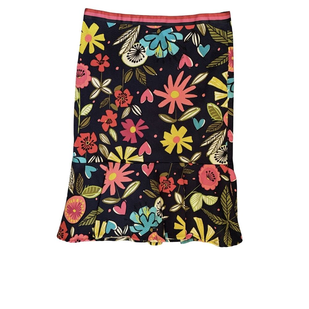 Trina Turk Alina Skirt Womens Size 4 Navy Floral Bright Pencil Pleated Hem Lined